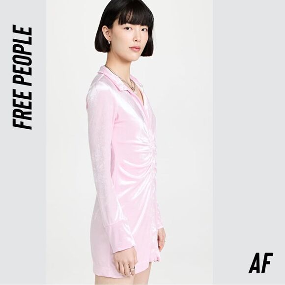 FREE PEOPLE SHAYLA VELVET MINI DRESS IN ICY PINK NEW SMALL - Picture 5 of 11